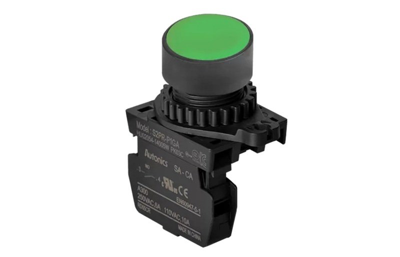 Interruptor con Botón Pulsador Verde NO Iluminado 110VAC 6A IP52 S2PR-P1GAM — Autonics — AUTONICS