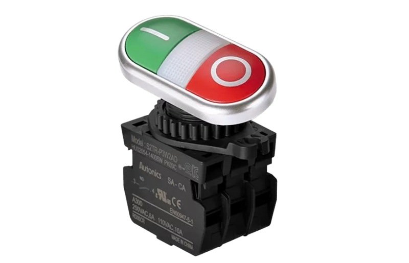 Interruptor con Botón Pulsador Doble NO Iluminado 110VAC 6A IP50 S2TR-P1WABM — Autonics — AUTONICS