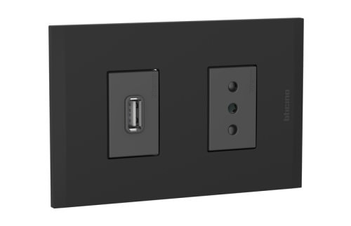 Cargador USB + Toma 10A 1P + 1 USB Negro 250V IP20 AF2270USBEANG — BTicino — BTicino