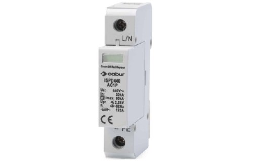 Dispositivo de Protección Contra Sobretensiones Hasta 440VAC, Clase Ii, 1 Polo IP20 60kA ISPD440AC1P — Cabur — CABUR
