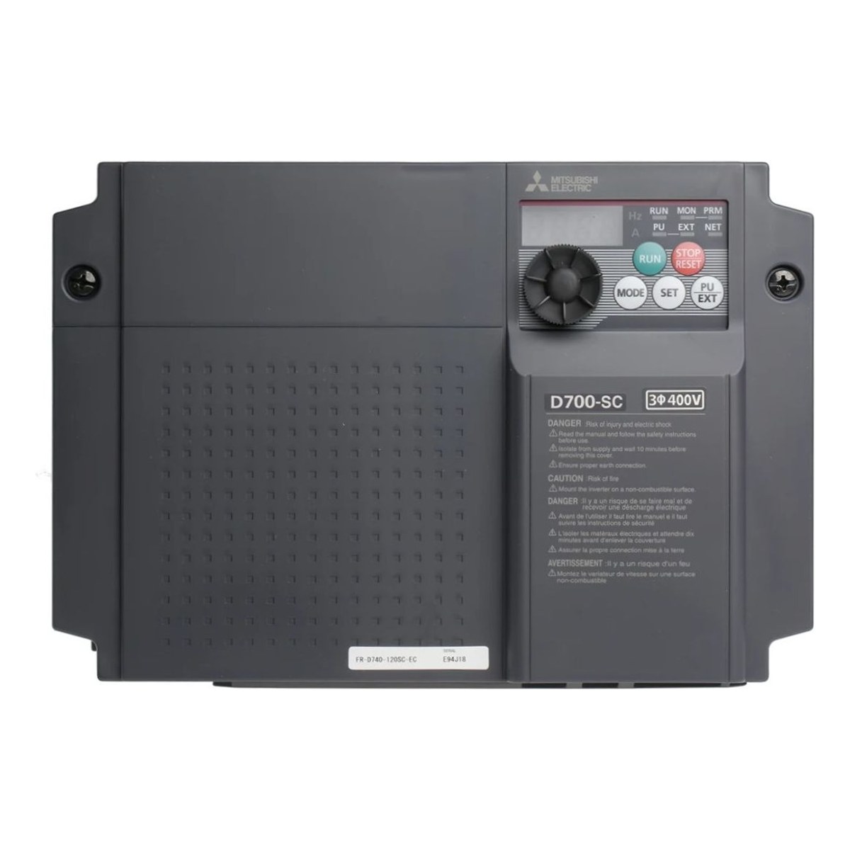Variador de Frecuencia 10HP 7.5kW In: 31.8A / Vn: 200-240VAC -D720 (Trifásico) 7kVA 31.8 a 7.5kW IP20 FR-D720-318-NA — Mitsubishi Electric — MITSUBISHI ELECTRIC
