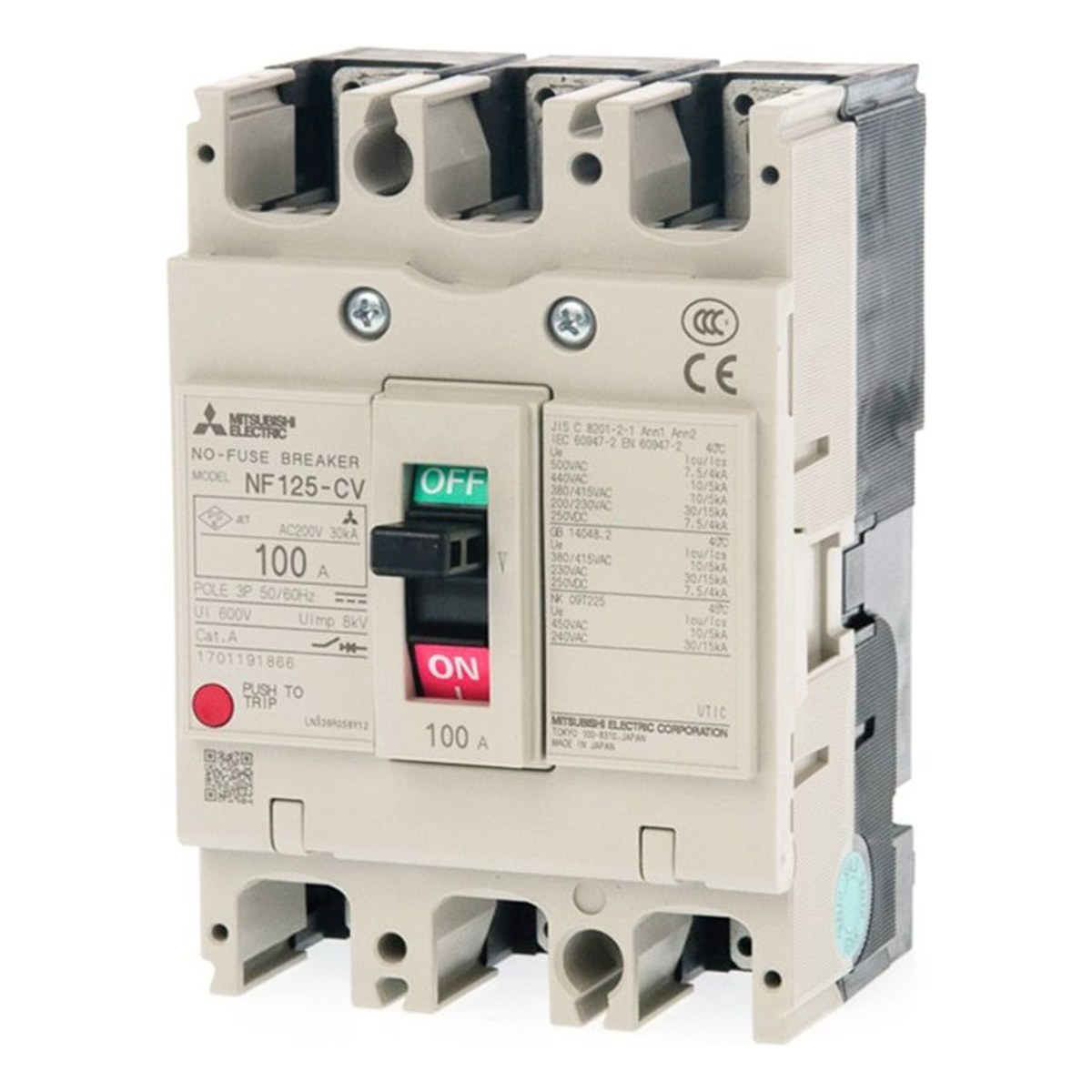 Interruptor automático Caja Moldeada 3x100a 380VAC - 10KA 3 A NF125-CV - MITSUBISHI ELECTRIC — MITSUBISHI ELECTRIC