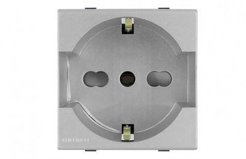 Tomacorriente Schuko Plata 1 Módulo 16A 2P+T 250V 443312 — Sinthesi — SINTHESI