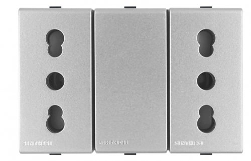 Tomacorriente Duplex Plata 2 Módulo 10/16A 2P+T 250V 443512 — Sinthesi — SINTHESI
