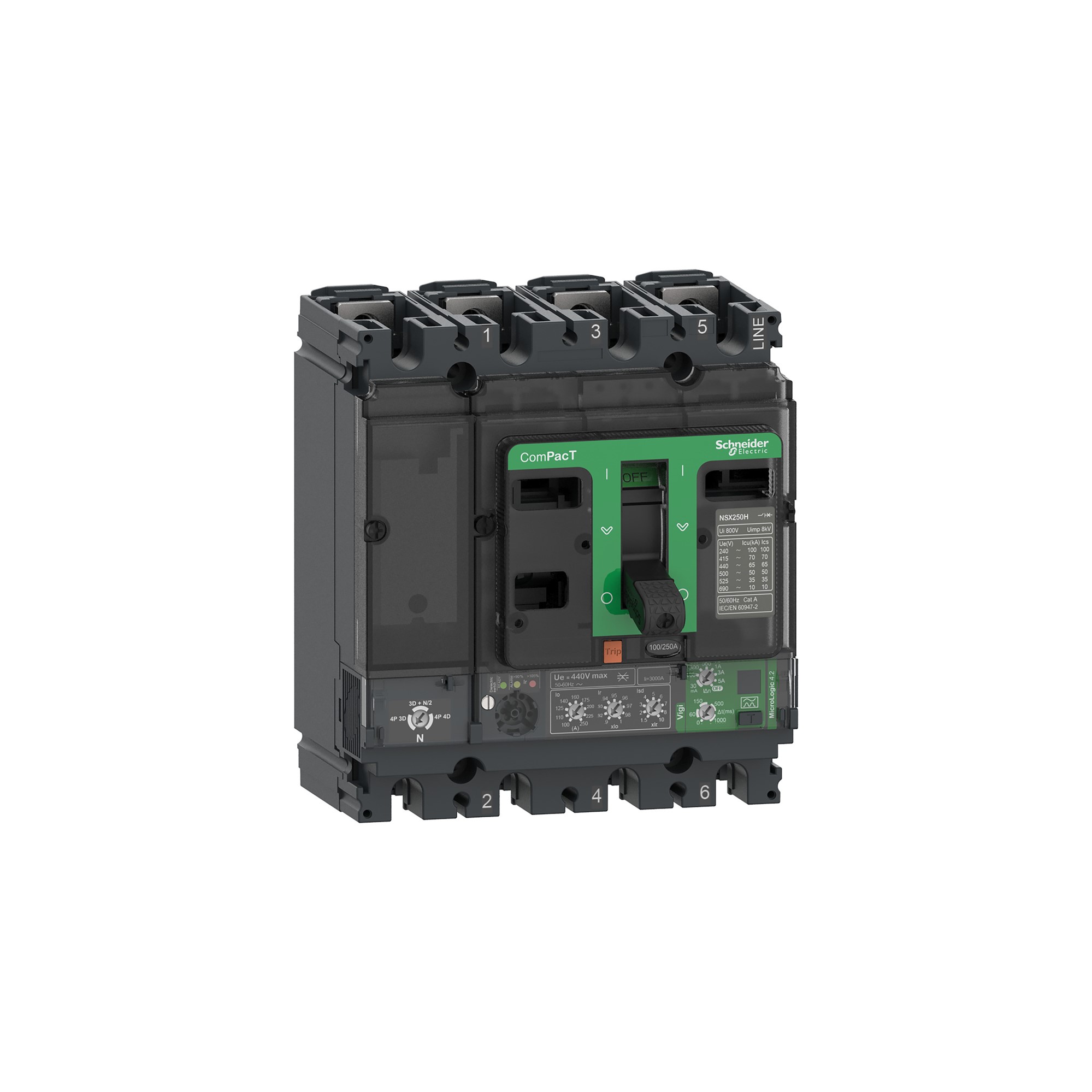 Interruptor caja moldeada 4x250A ComPacT NSX — Vigi (con diferencial) C25B44V250 Schneider — Schneider