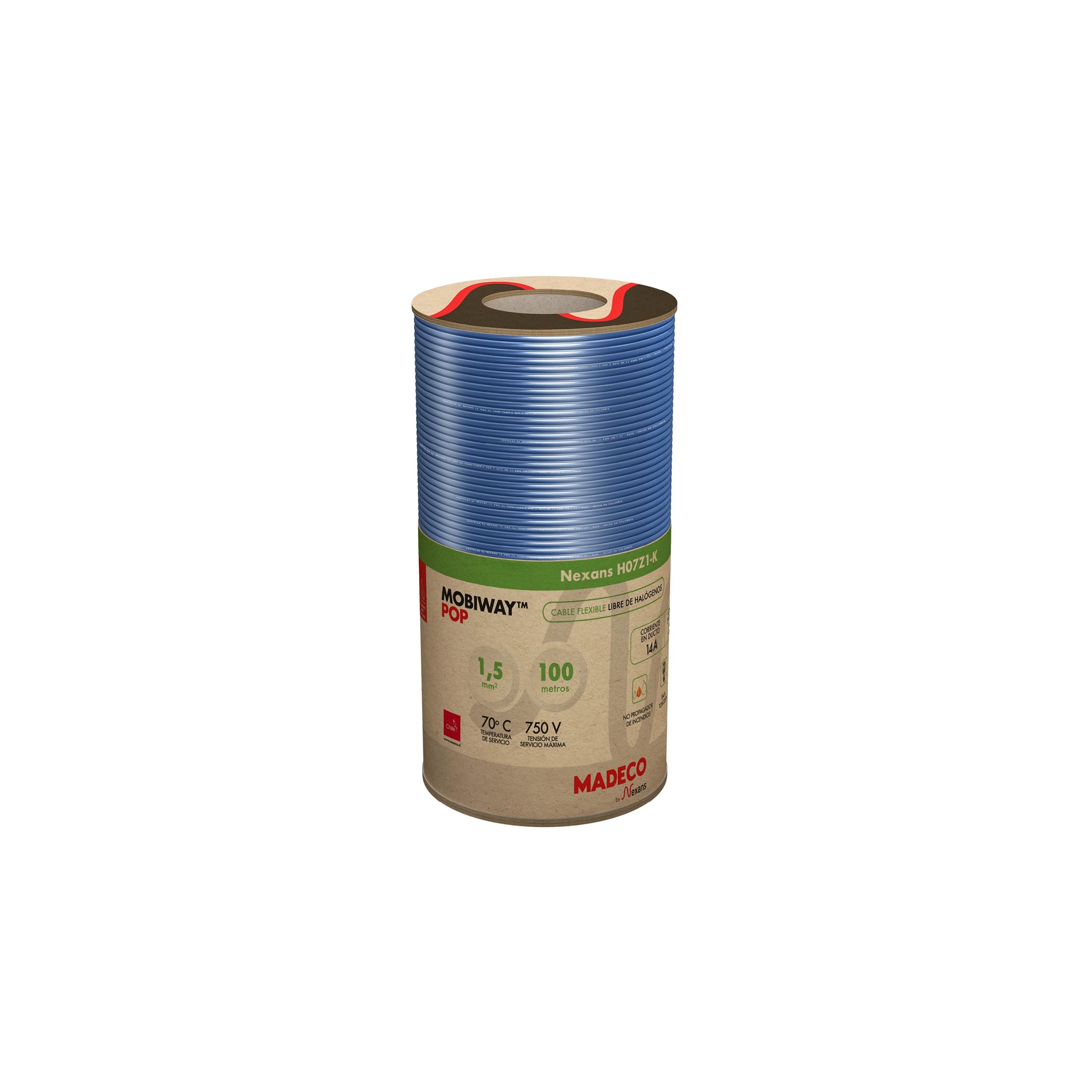 CABLE libre de halógenos 1,5 MM AZ 750V R100 10056737 Nexans — Nexans