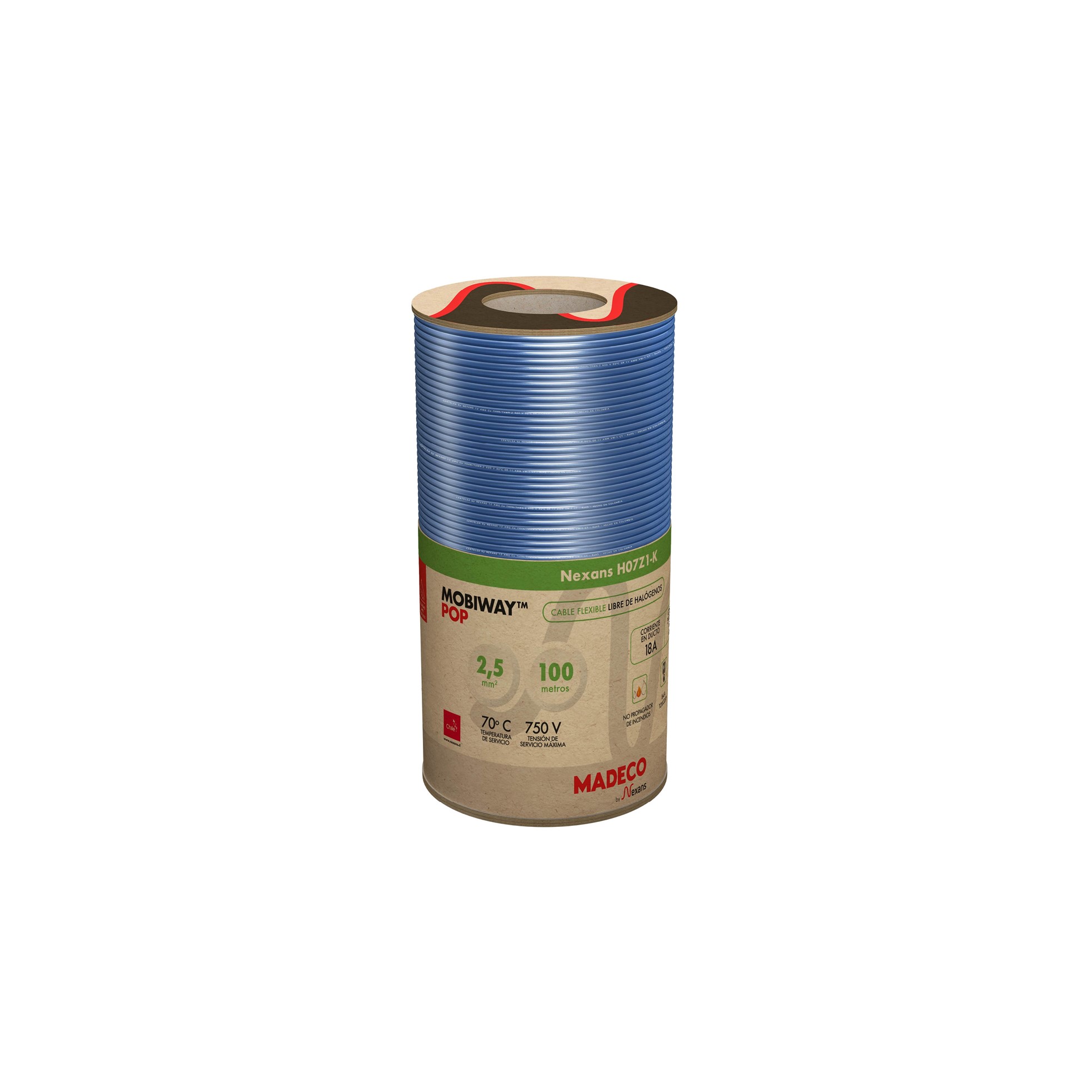 CABLE libre de halógenos 2,5 MM AZ 750V R100 10056742 Nexans — Nexans