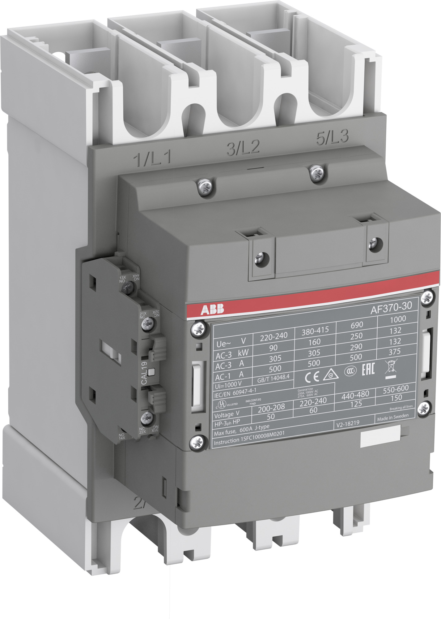 Contactor 370A bobina 60VAC 1SFL607002R1111 ABB — ABB