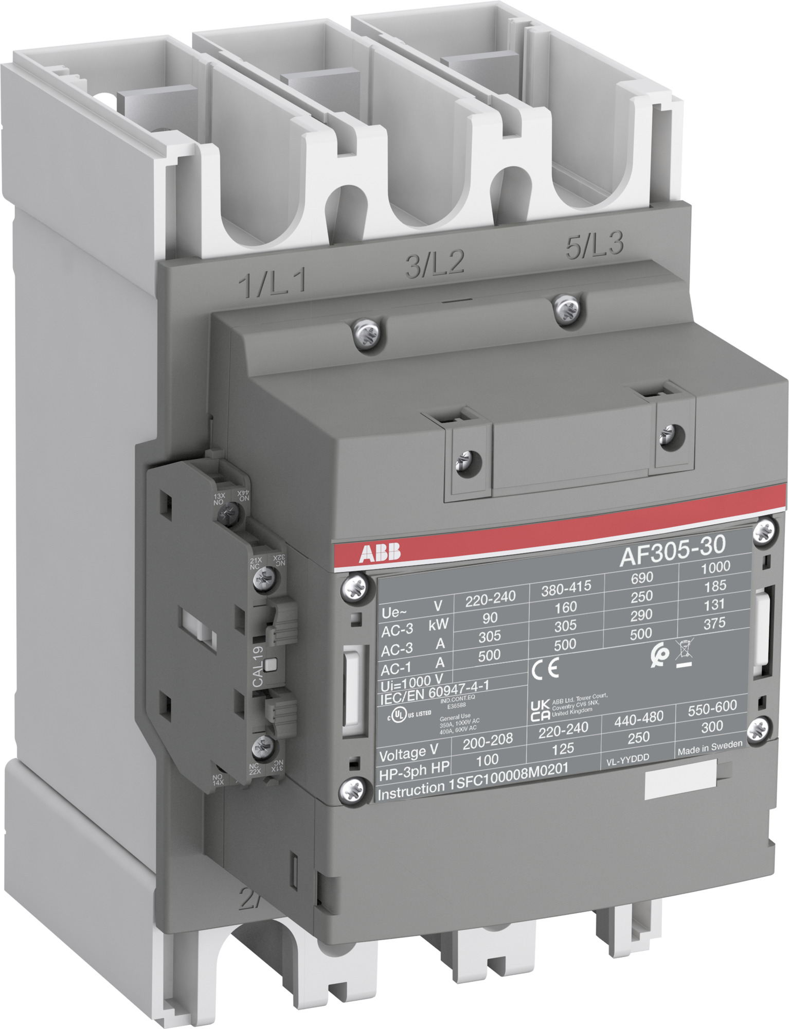 Contactor 305A bobina 60VAC 1SFL587002R1111 ABB — ABB