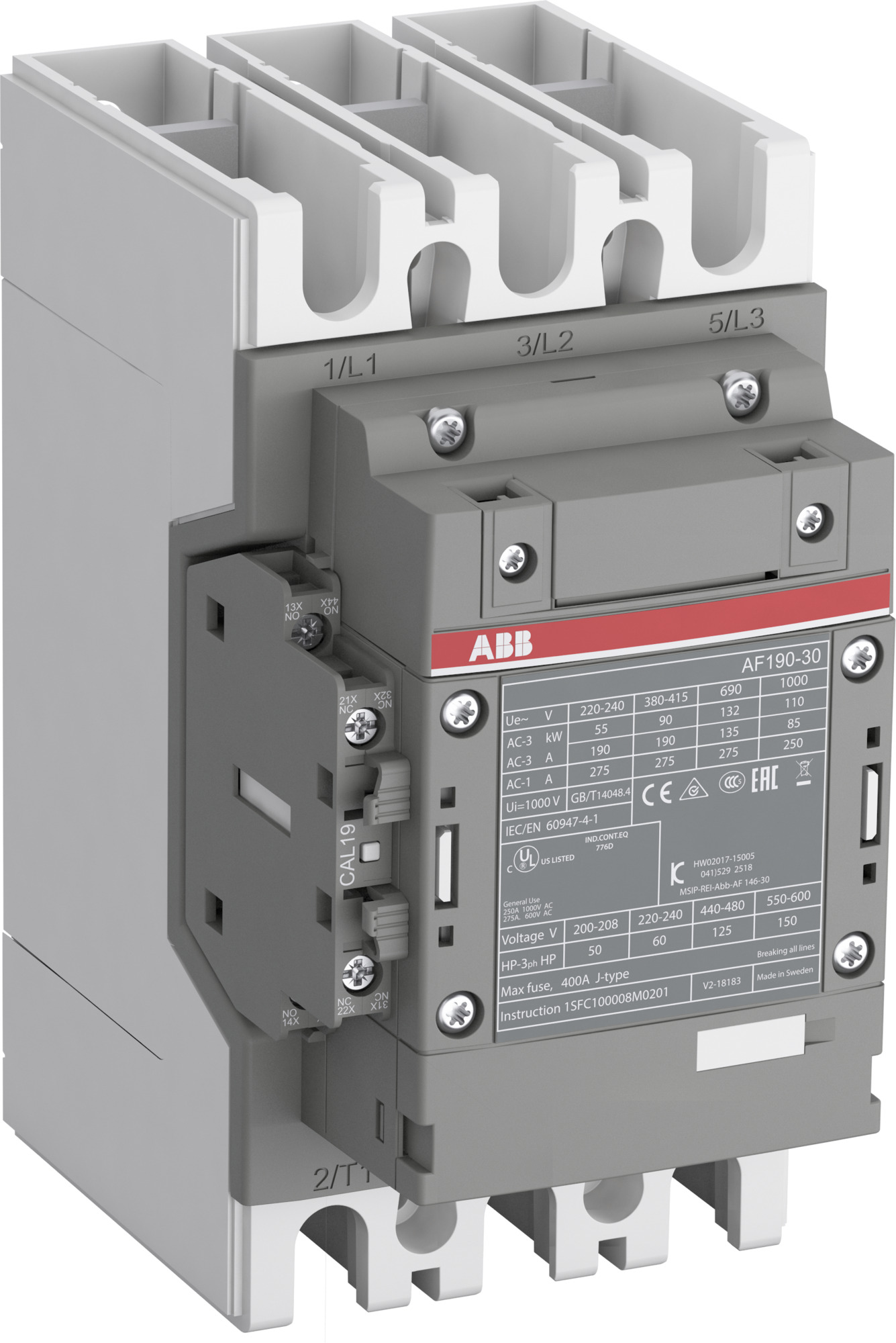 Contactor 3x190A bobina 500VAC AF190 1SFL487002R1411 ABB — ABB