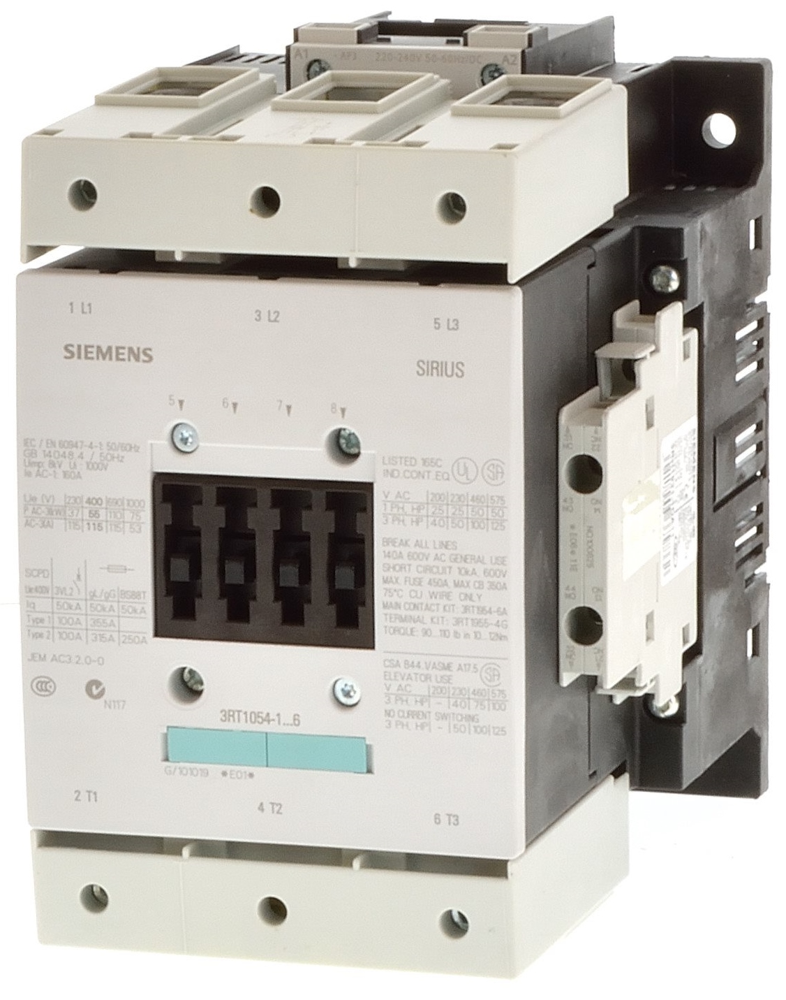 Contactor 115A bobina 220VAC 2NA+2NC 3RT1054-6AP36 Siemens — Siemens