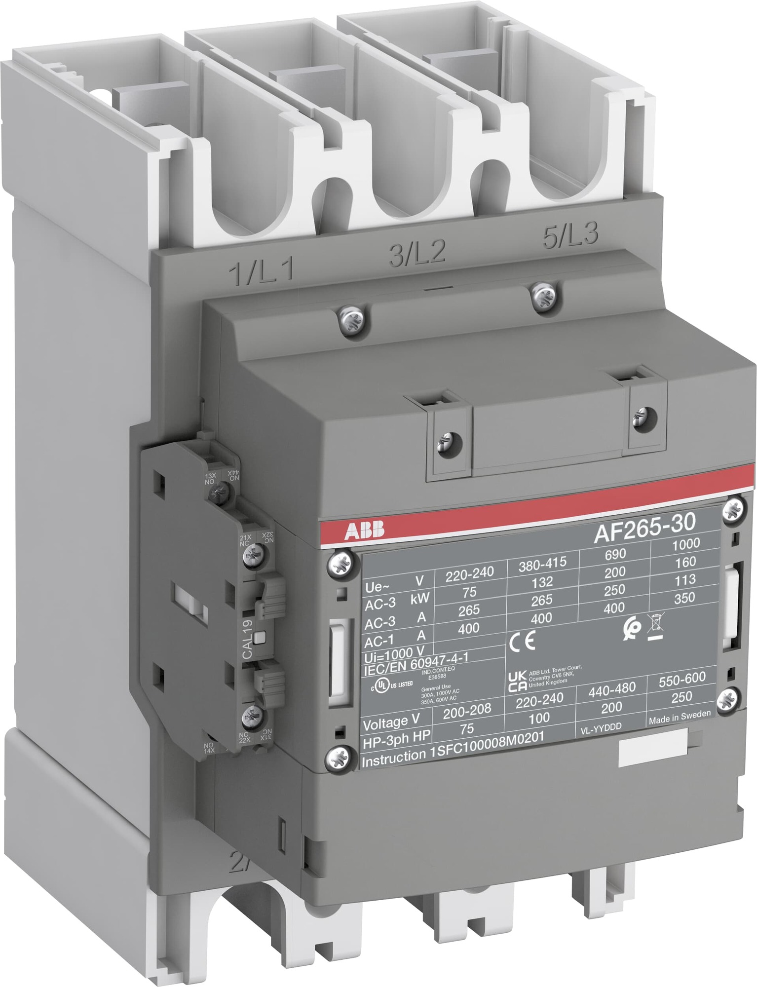 Contactor 3x265A bobina 60VAC AF265 1SFL547002R1111 ABB — ABB