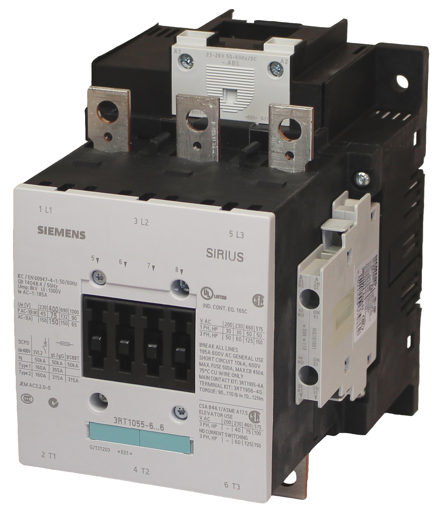 Contactor 150A bobina 24VAC 2NA+2NC 3RT1055-6AB36 Siemens — Siemens