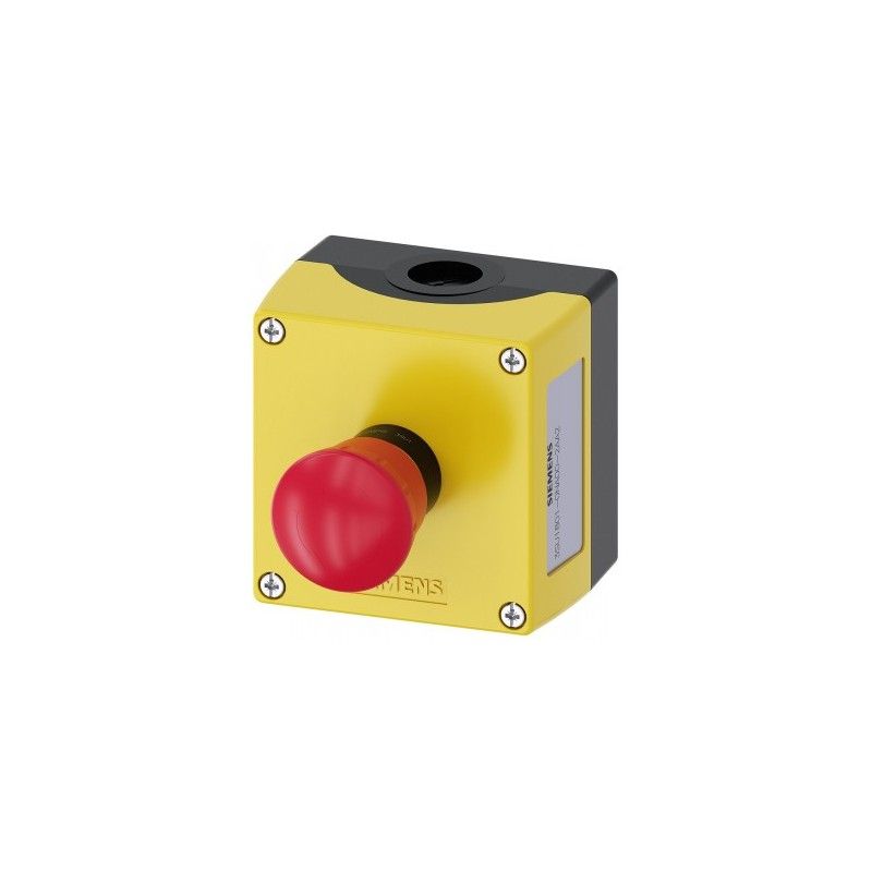 Caja Mando Plast con Para Emerg 22mm 1NC Bo 3SU1801-0NA00-2AA2 — Siemens — Siemens