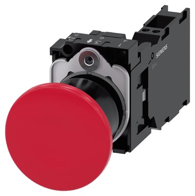 Pulsador de Seta, 22mm, Redondo, Plástico, Rojo, 40mm, con Soporte, 1 NA+1 NC, Borne de Resorte 3SU1100-1BA20-3FA0 — Siemens — Siemens