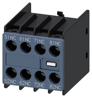 Bloque de contactos auxiliares frontal, 4 nc para contactores aux. tamano S00 3RH2911-1GA04 — Siemens — Siemens