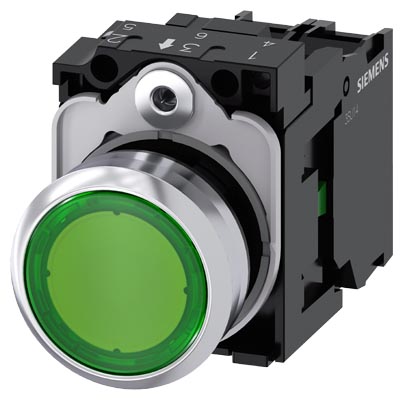 Pulsador Lum Metal LED 24V AC/DC 1NA Verde 3SU1152-0AB40-1BA0 — Siemens — Siemens