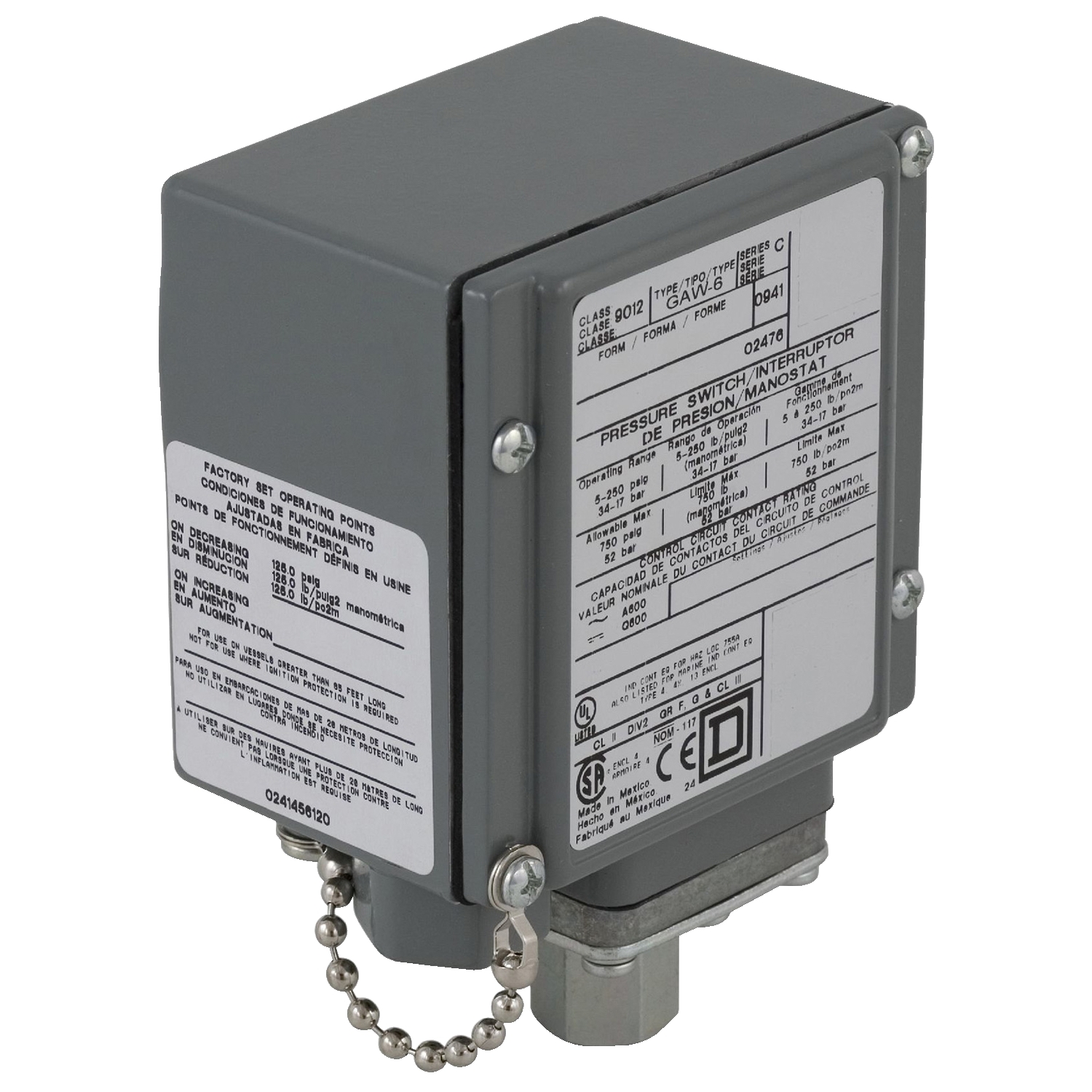 Presostato NEMA 5-250/PSI 2(NC-NA) 9012GAW26Z — Schneider Electric — Schneider Electric