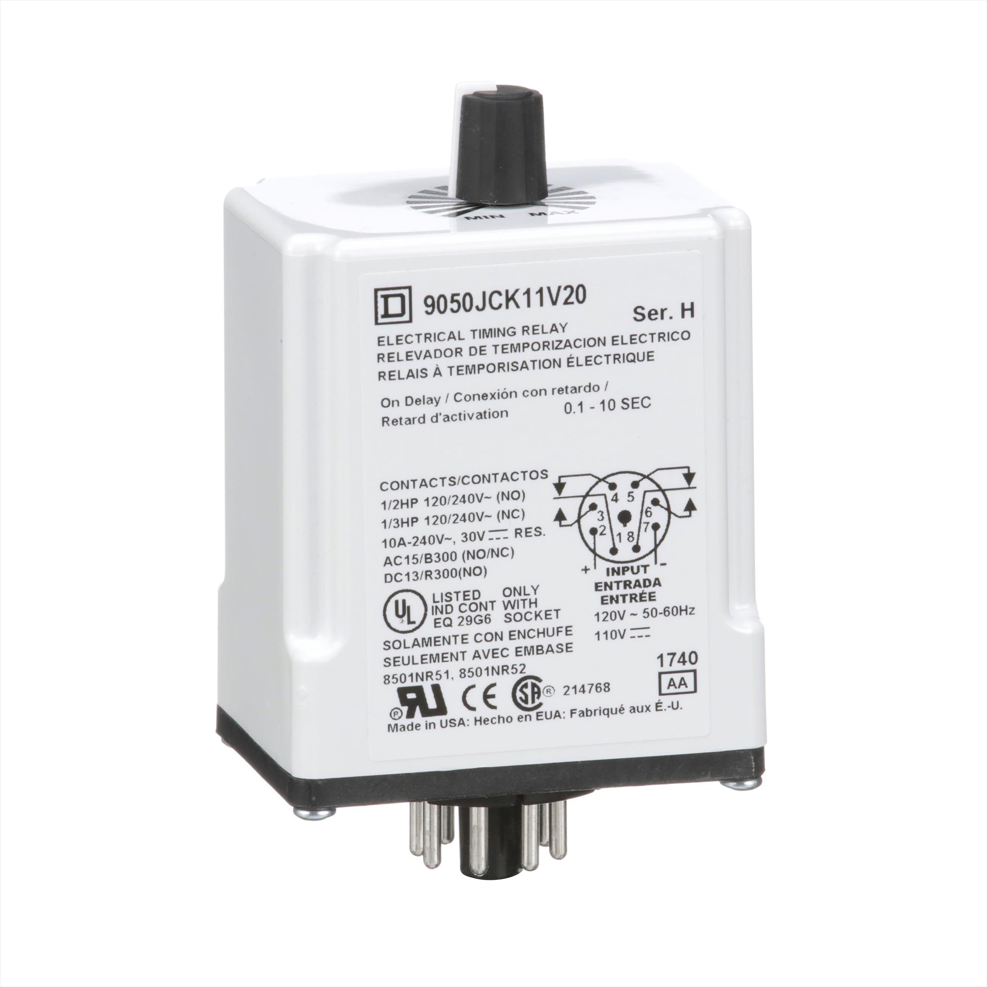 Relé TEMPORIZADOR ON-DELAY JCK 110VAC/CC 9050JCK11V20 Schneider Electric — Schneider Electric