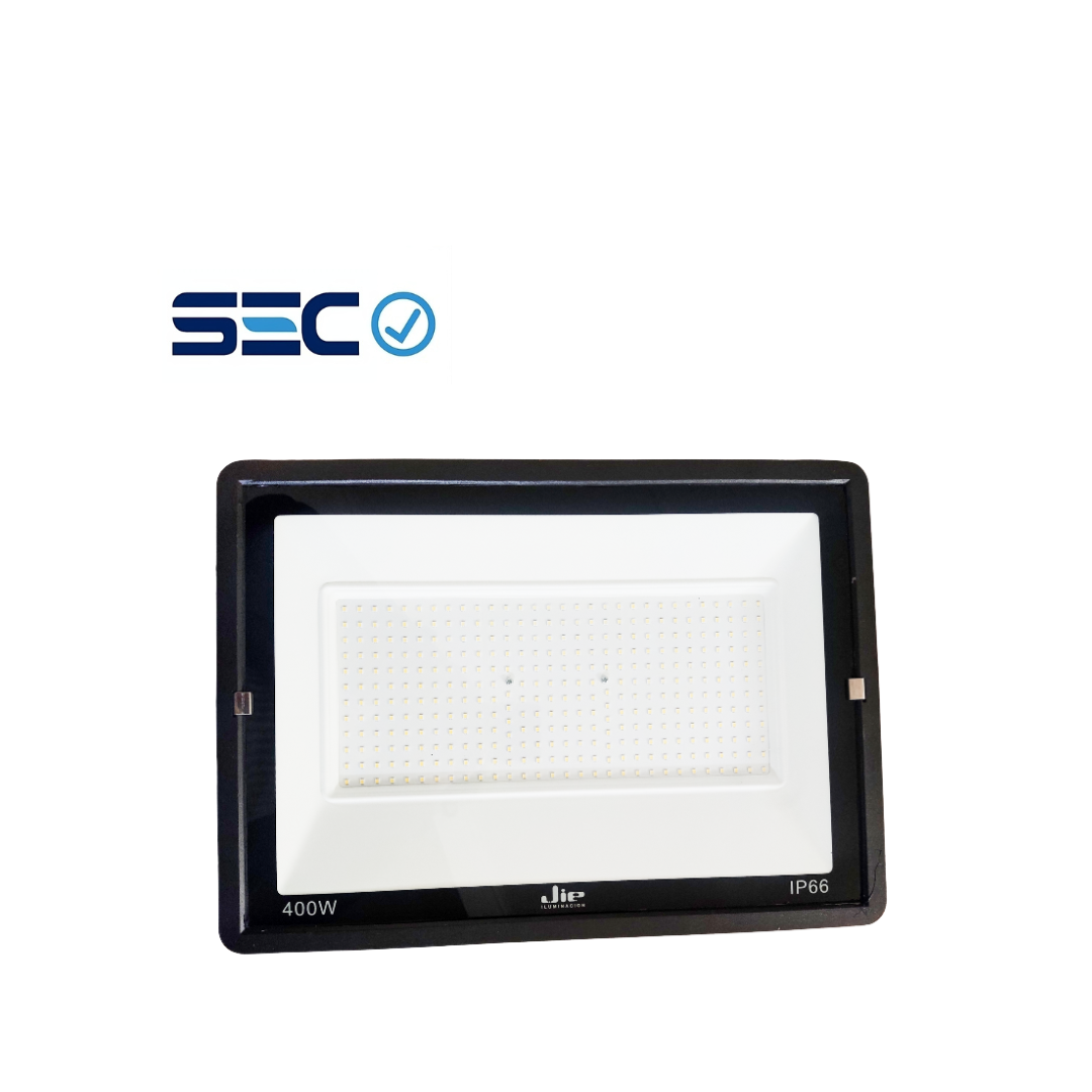Proyectores -JIE6 New 400W 3000K -Calido IP66 90lm/w Negro Sec Plano (JIE6N-400)