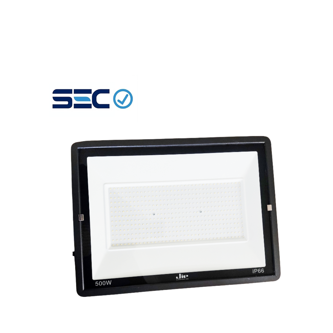 Proyectores -JIE6 New 500W 3000K -Calido IP66 90lm/w Negro Sec Plano (JIE6N-500)