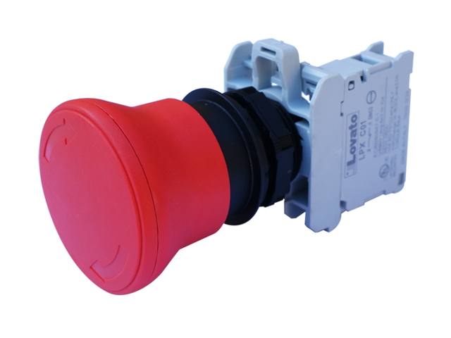 Pulsador Emergencia Armado Bloqueo/desbloqueo por Rotacion, Rojo, 1NC, Serie Plastica LPCB6344A — Lovato — Lovato
