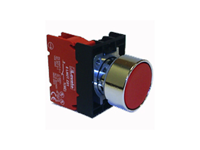 Pulsador Armado Plano Rojo, 1NC, Serie Metalica LM2TB104A — Lovato — Lovato