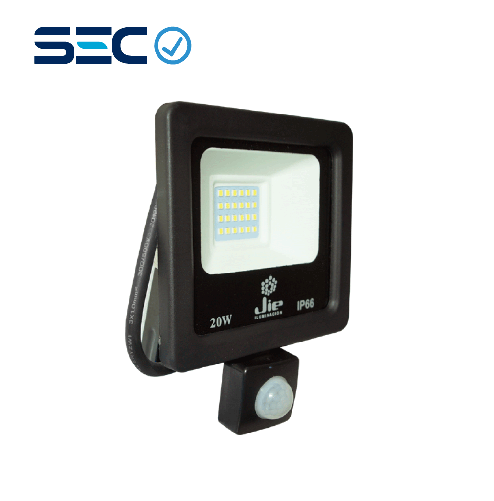 Proyecto LED SMD Con Sensor de Movimiento - JIE1 20W 3500K - Luz Cálida IP65 90lm/w Gris Sec (CHIP20C)