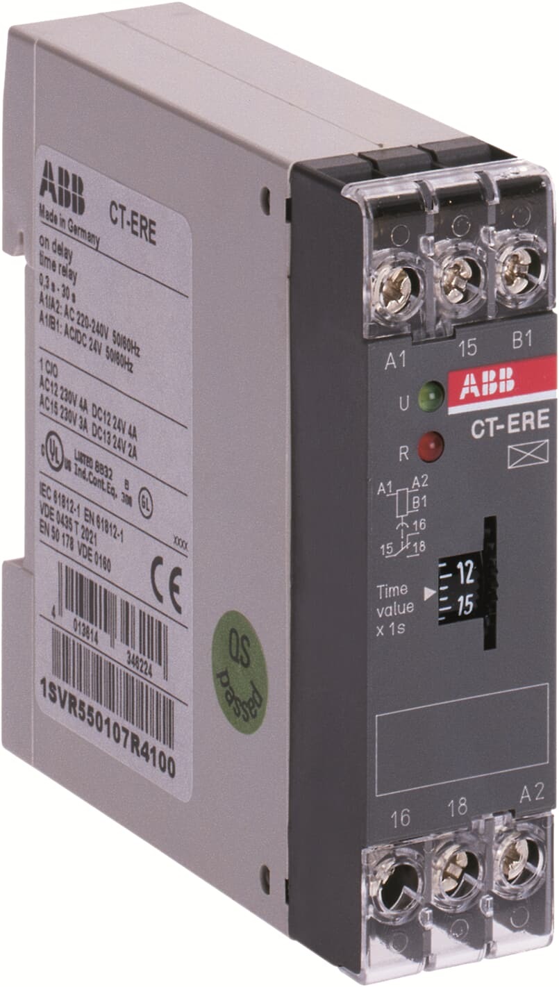 Relé TEMP ON-DELAY (0,3-30S) 24V AC/DC 220V AC 1C/O 1SVR550107R4100 ABB — ABB