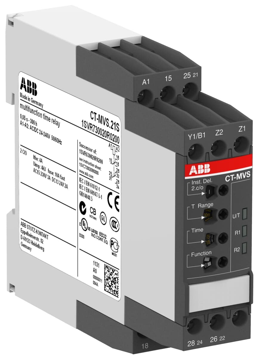 Relé TEMPORIZADOR MULTIFUNCION 2 C/O (0,05s-300h) 24V/220V AC/DC 1SVR730020R0200 ABB — ABB