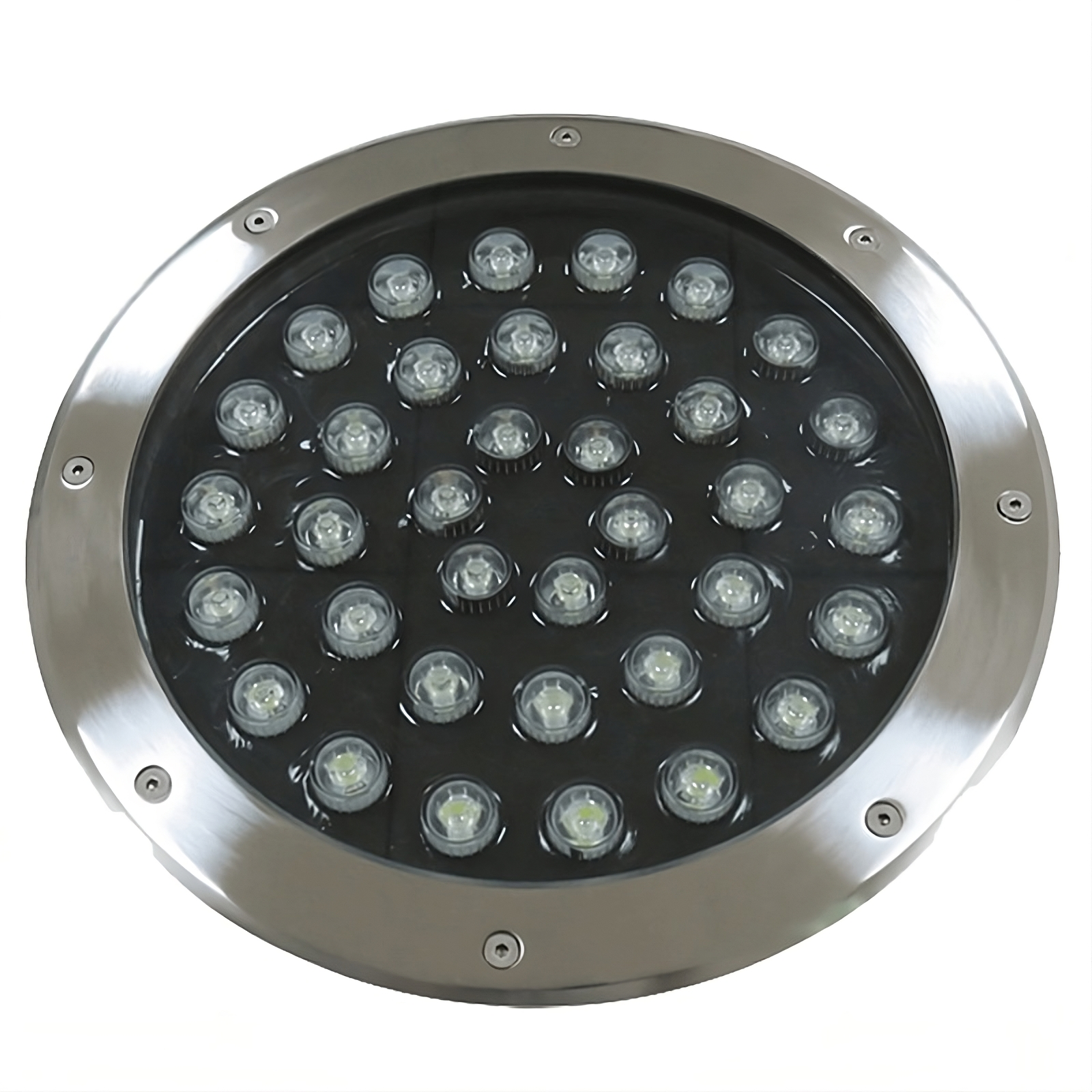 Foco Embutido a Piso LED -36W Aluminium Alloy + Ss + Tempered Glass Alto: 95mm / Diámetro: 250mm. 3500K -6500K IP67 AC85-265V (PISO36)
