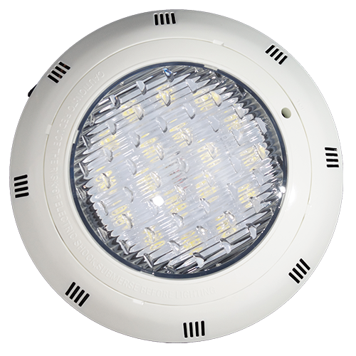 Foco Sobrepuesto a Piso LED para Piscina -18W Steel Stainless + Tempered Glass Alto 250mm X Ancho 190mm. 3500 -6500K -RGB IP68 12-24V (PISINA18)