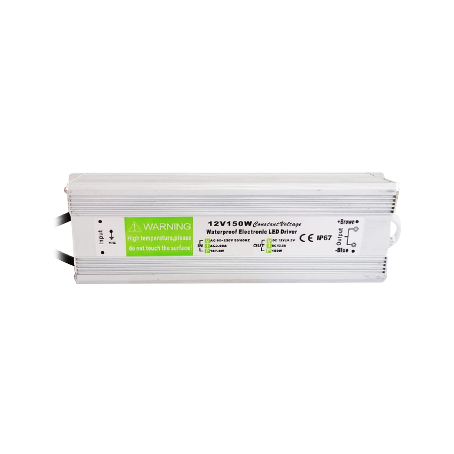 Fuente de Poder 12V Interior -150W DC -Chasis Cerrado, con Protección Contra Cortocircuitos, para Iluminación LED, Estanca, Conmutada 90-130VAC/170-260VAC 12V IP67 245 70 43mm (FU150E)
