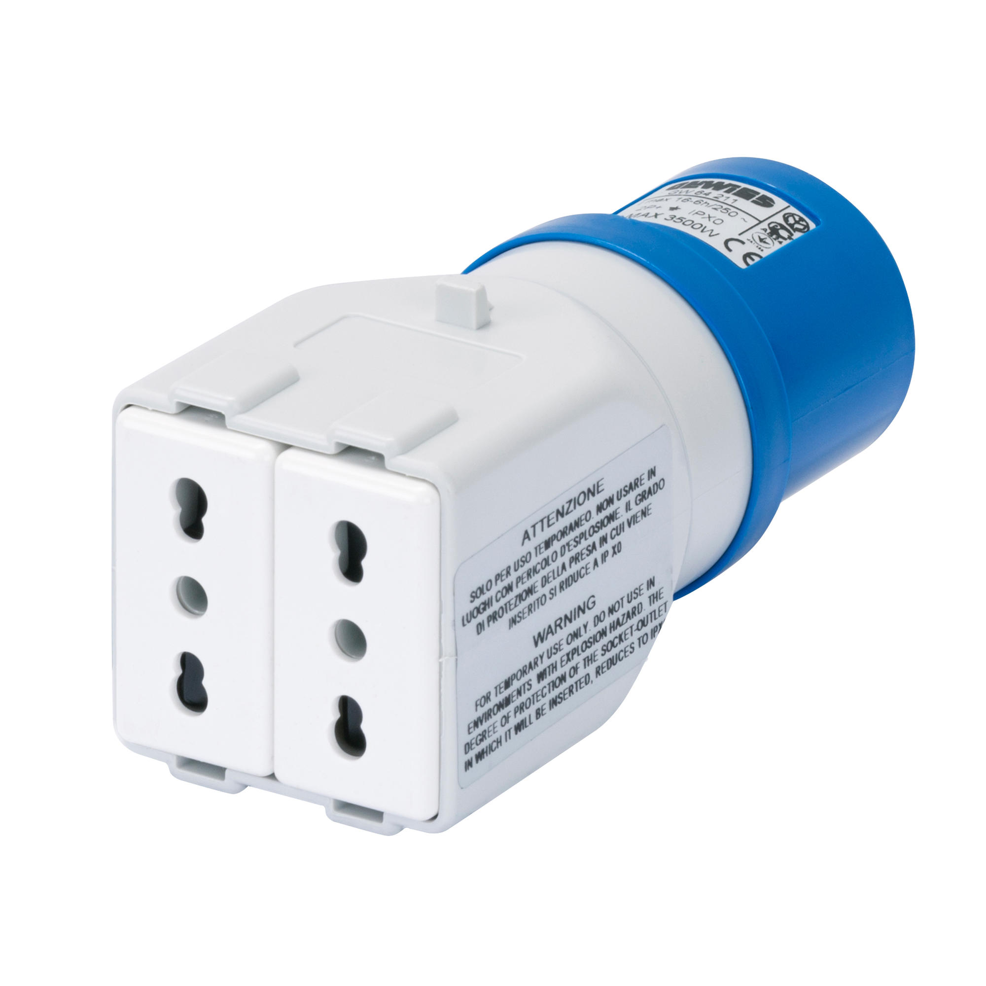 Adaptador industrial IP44 2P+T 16A 230V con enchufe 1 GW64211 — Gewiss — Gewiss