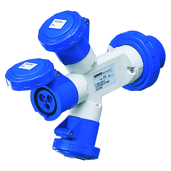 Adaptador industrial múltiple 3 salidas 32A 230V 2P+T 1 GW64062 — Gewiss — Gewiss
