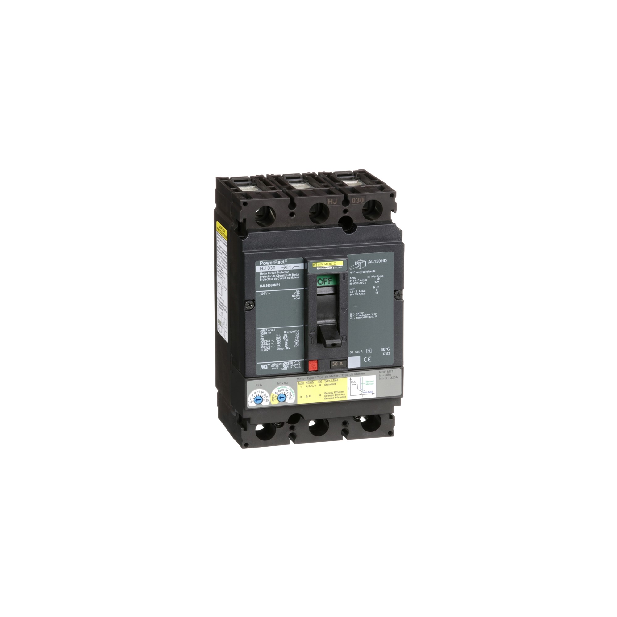 Interruptor UL Powerpact Hjl 3P 9-325A 65kA Caja Moldeada Magnético HJL36030M71 — Schneider Electric — Schneider Electric