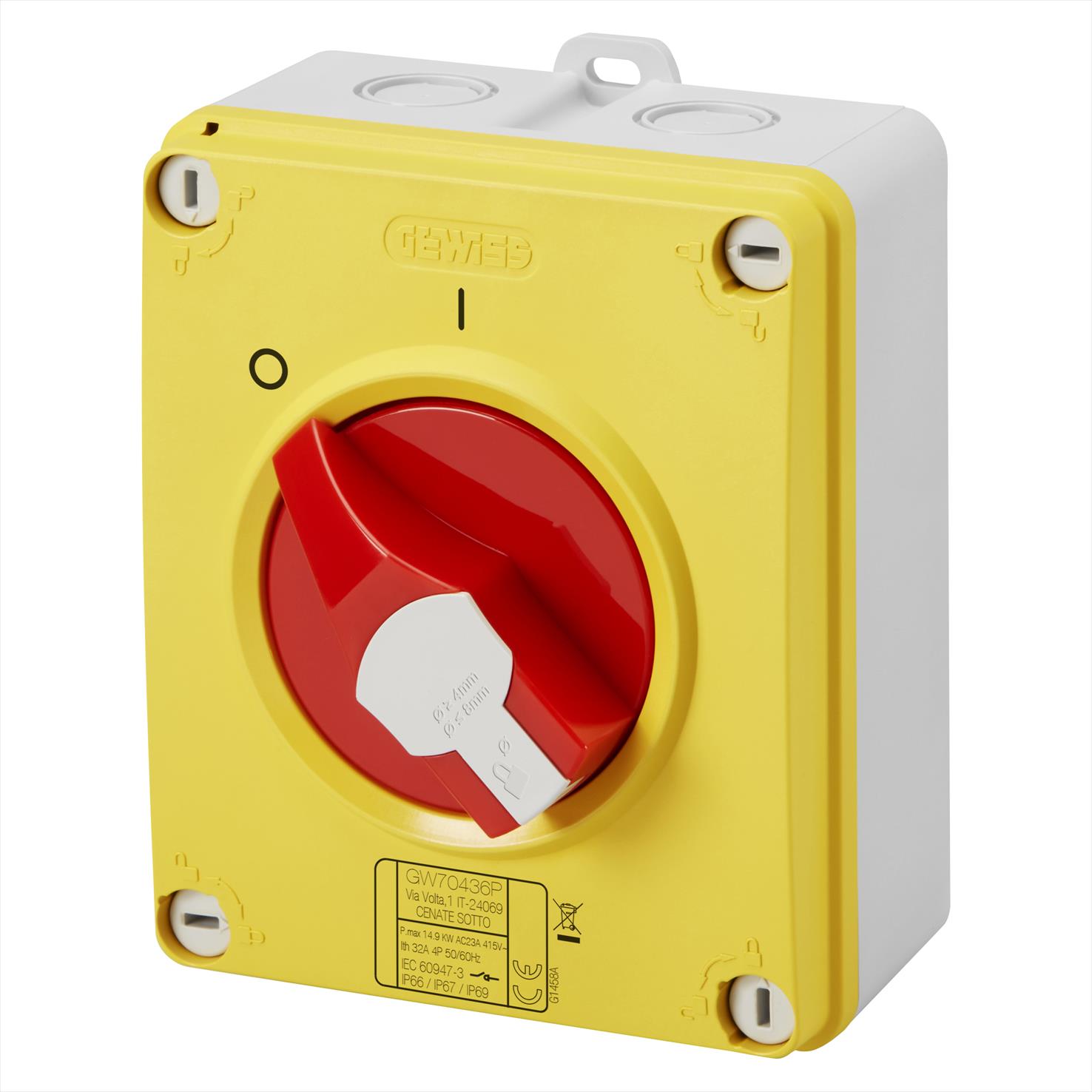 Interruptor ROTATORIO S/P 3P 32A IP65 M/ROJA GW70435P Gewiss — Gewiss