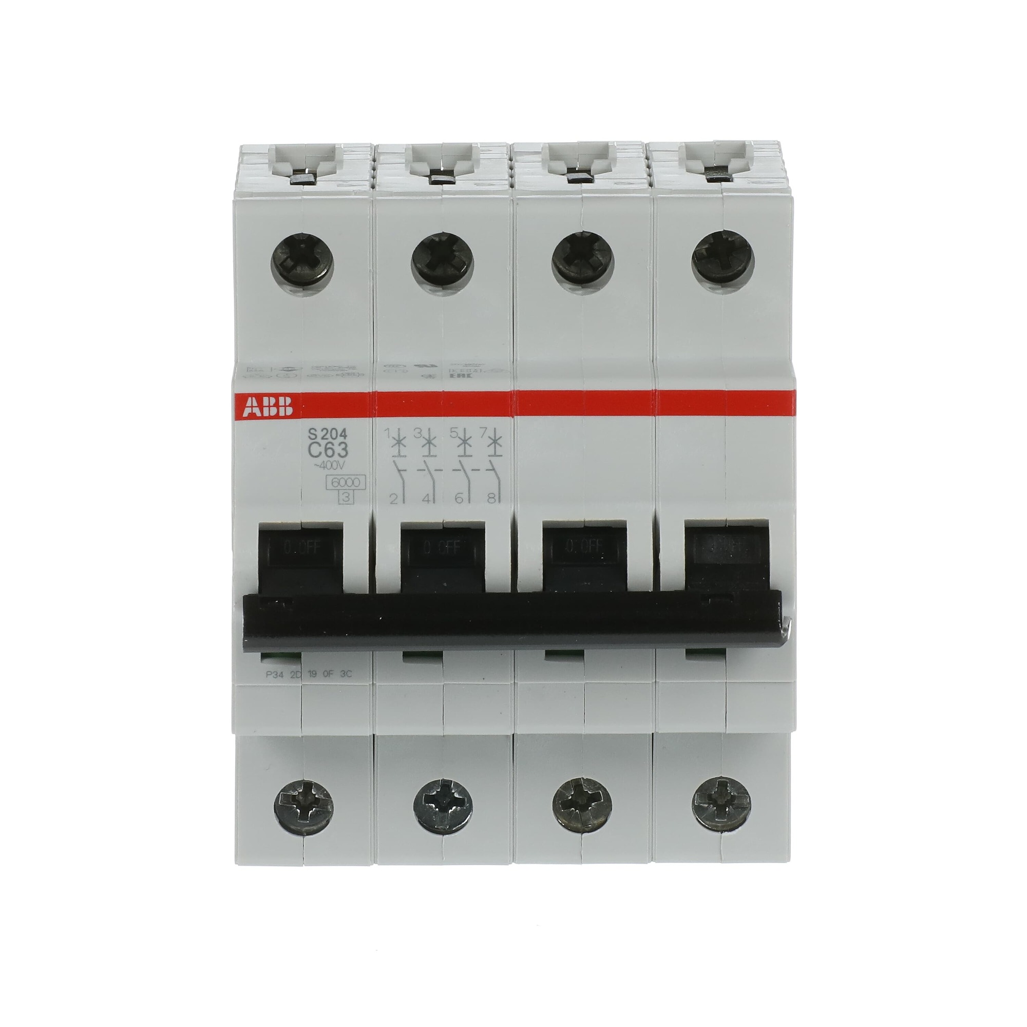 Interruptor automático 4x63A 10kA curva C S200 2CDS254001R0634 ABB — ABB