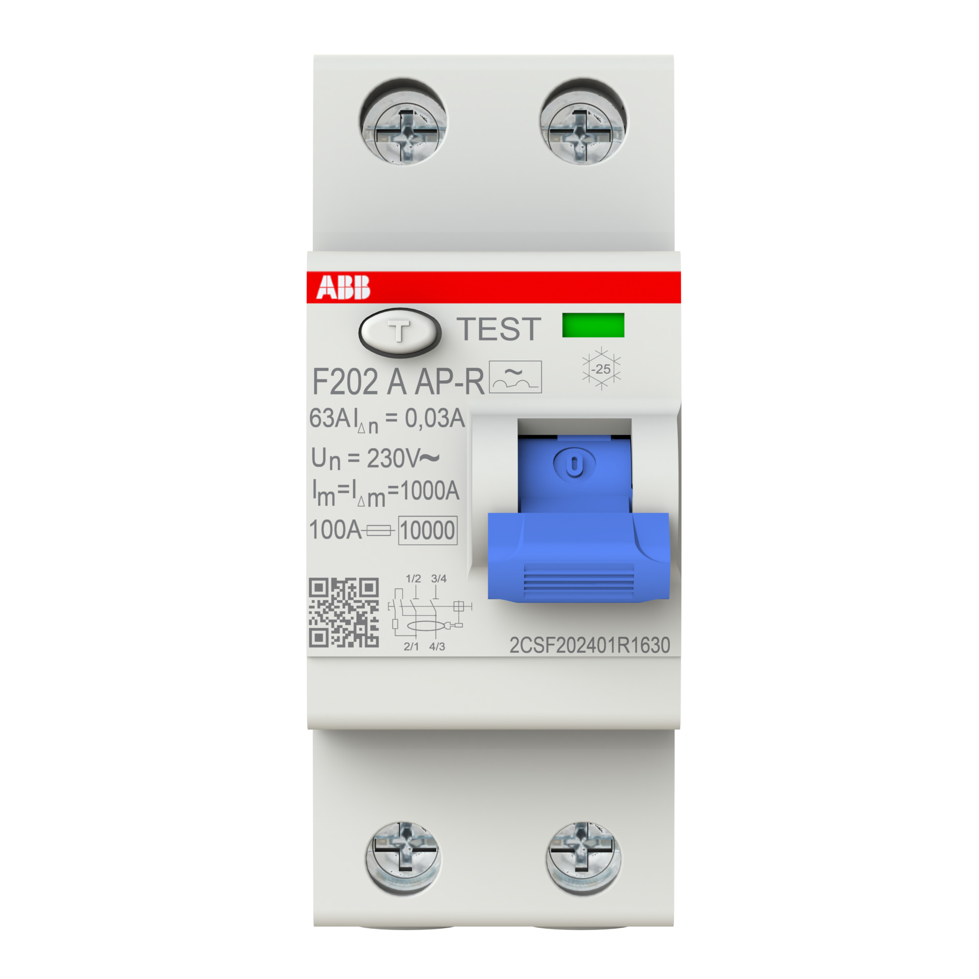 Interruptor DIFERENCIAL INMUNIZADO F200 AP-R A 2x 63A 30MA 2CSF202401R1630 ABB — ABB