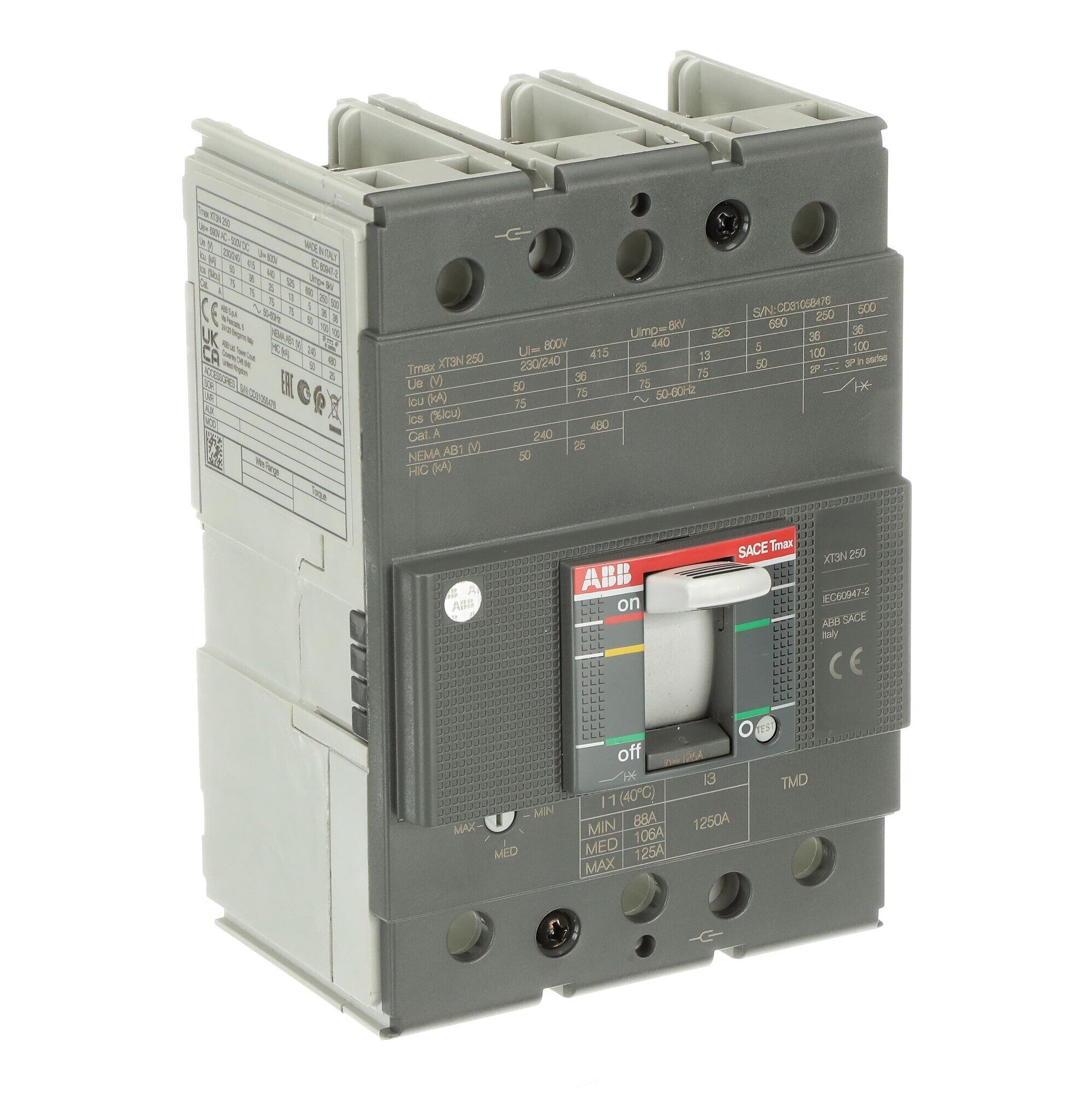 Interruptor caja moldeada 125A 36kA XT3 — Regulable 1SDA068056R1 ABB — ABB