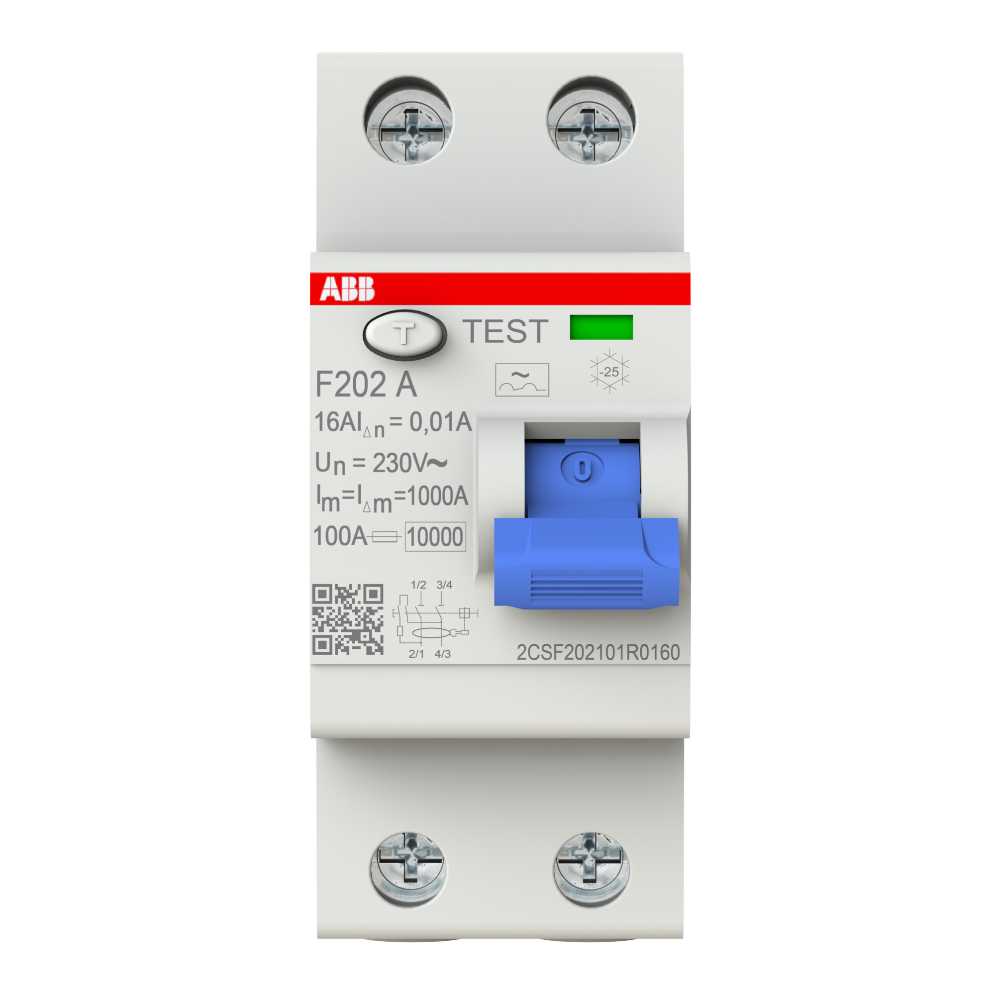 Interruptor DIFERENCIAL F200 A 2x 16A 10MA 2CSF202101R0160 ABB — ABB