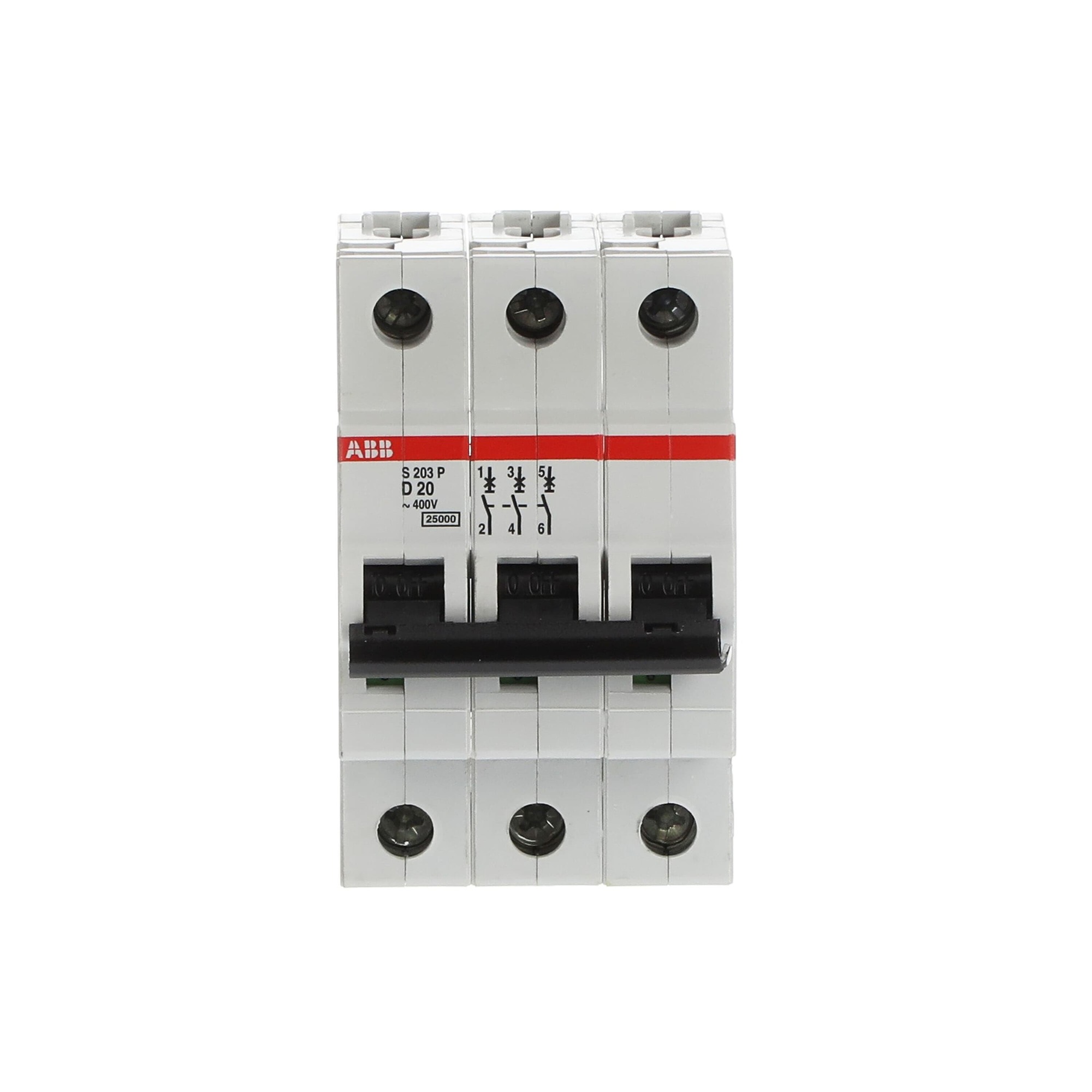 Interruptor automático 3x20A 25kA curva D S200P 2CDS283001R0201 ABB — ABB