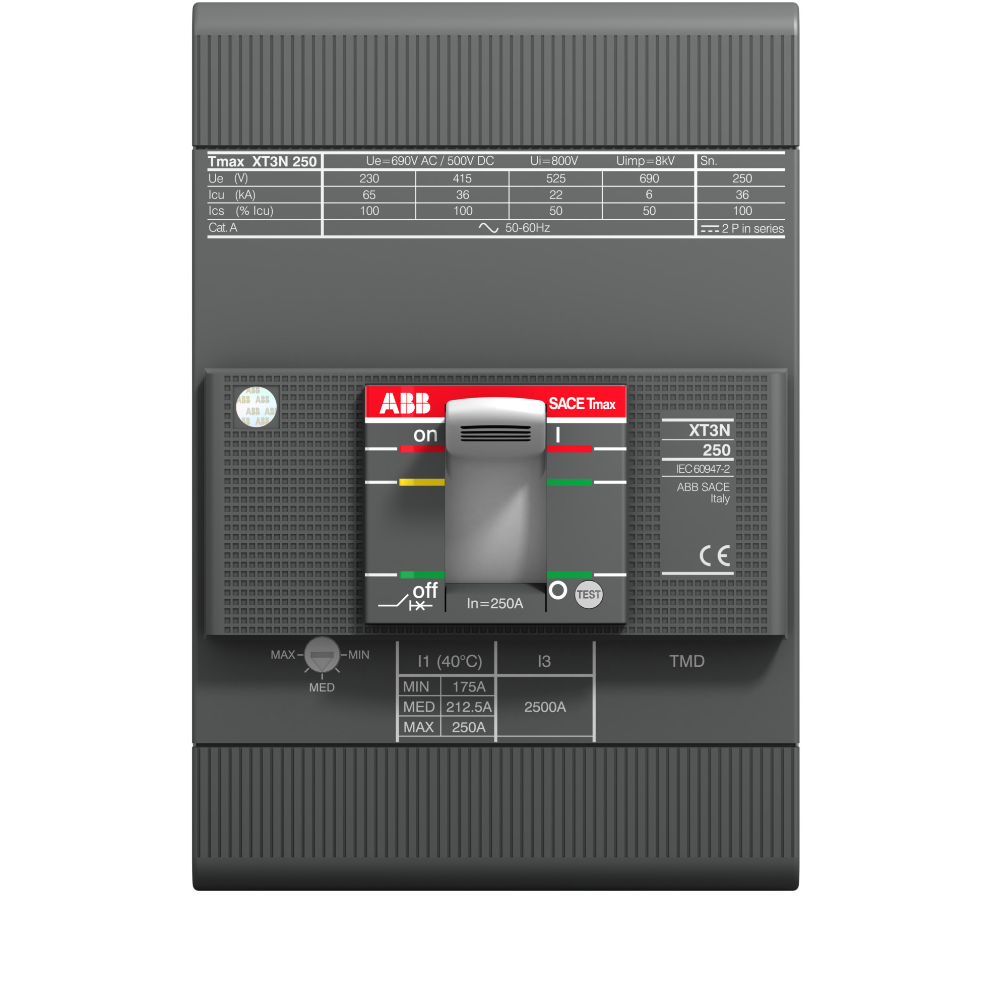 Interruptor caja moldeada 160A 36kA XT3 — Regulable 1SDA068057R1 ABB — ABB
