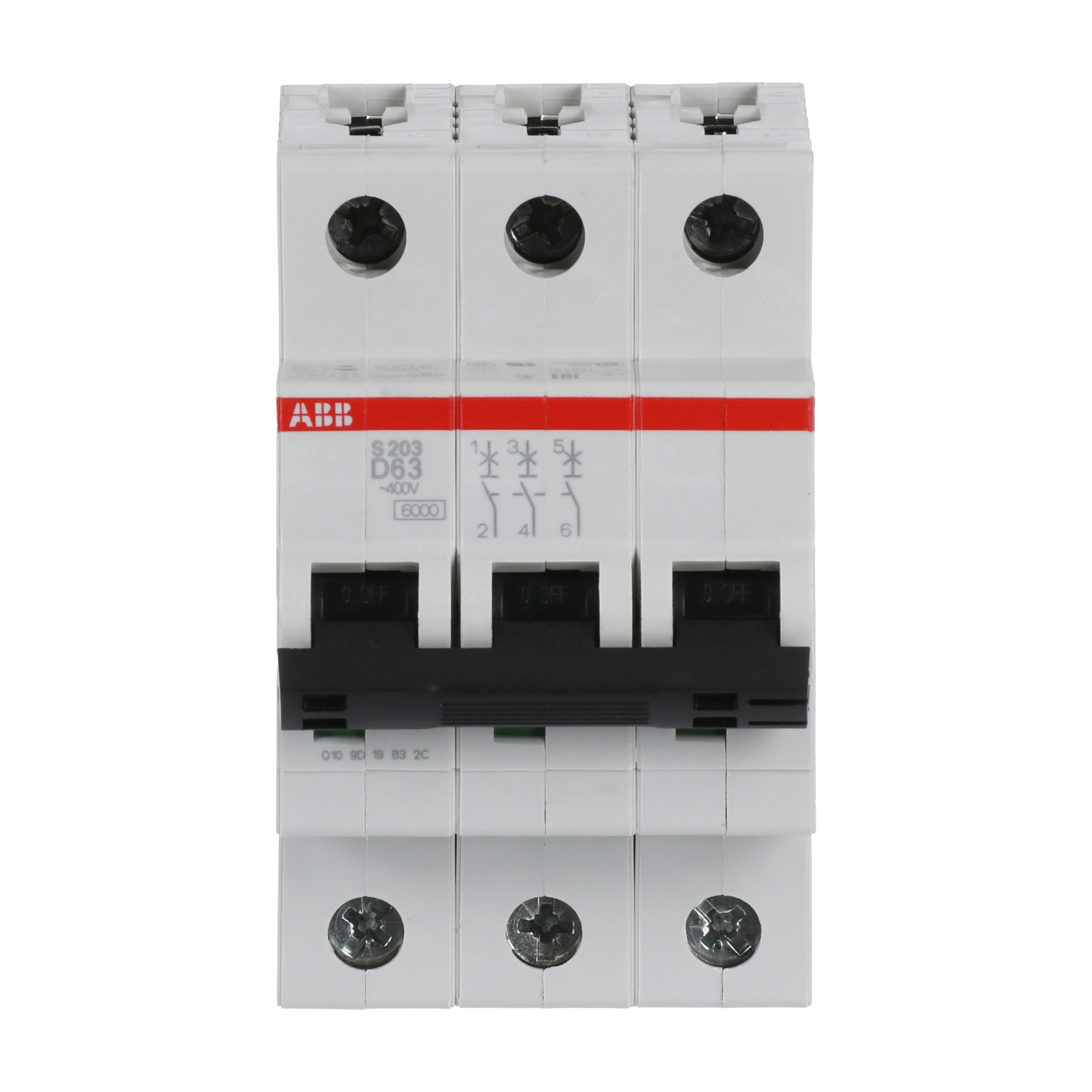 Interruptor automático 3x63A 10kA curva D S200 2CDS253001R0631 ABB — ABB