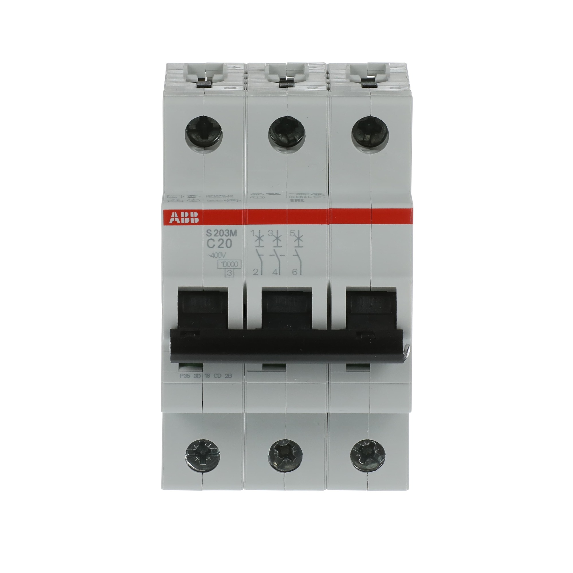Interruptor automático 3x20A 15kA curva C 2CDS273001R0204 ABB — ABB
