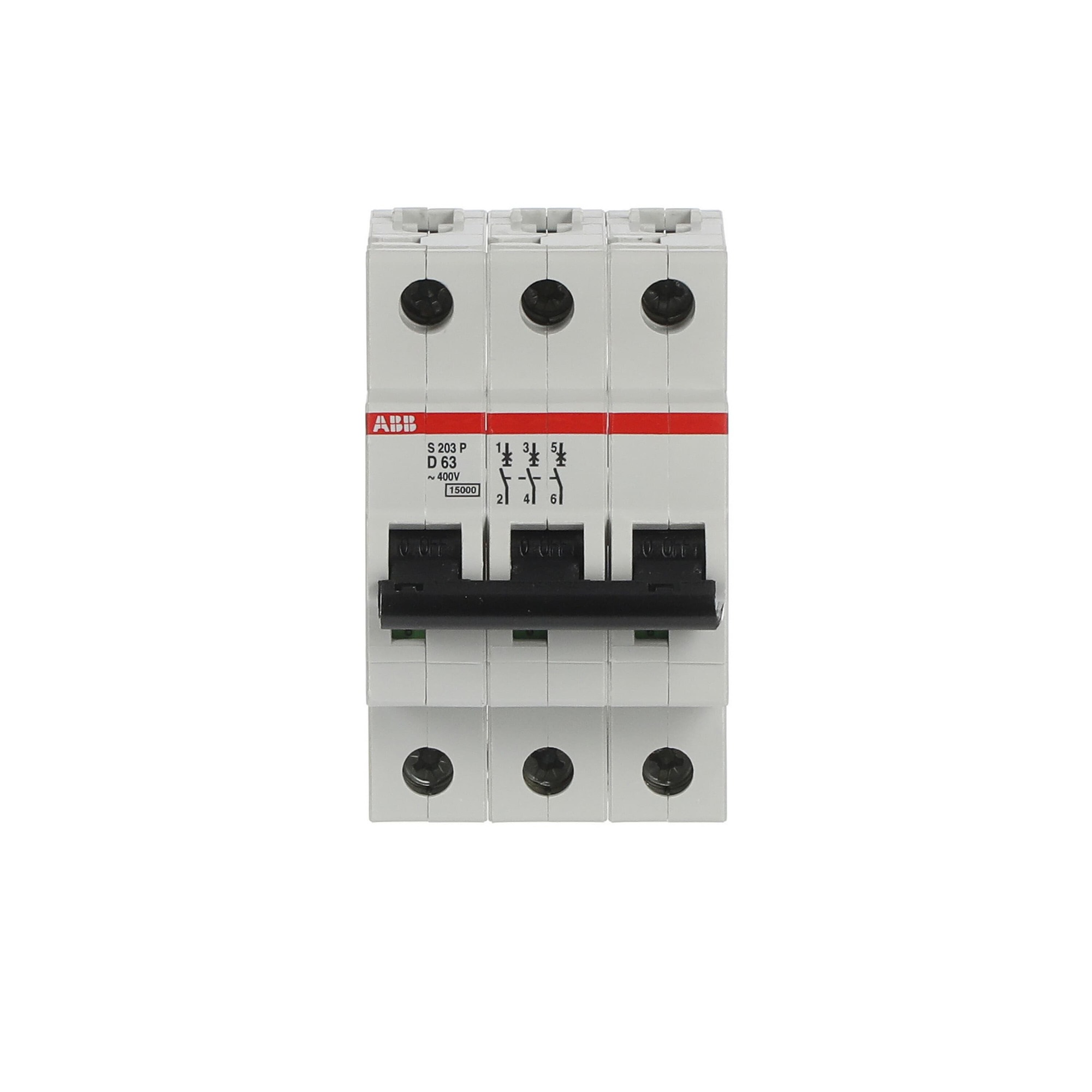 Interruptor automático 3x63A 15kA curva D S200P 2CDS283001R0631 ABB — ABB