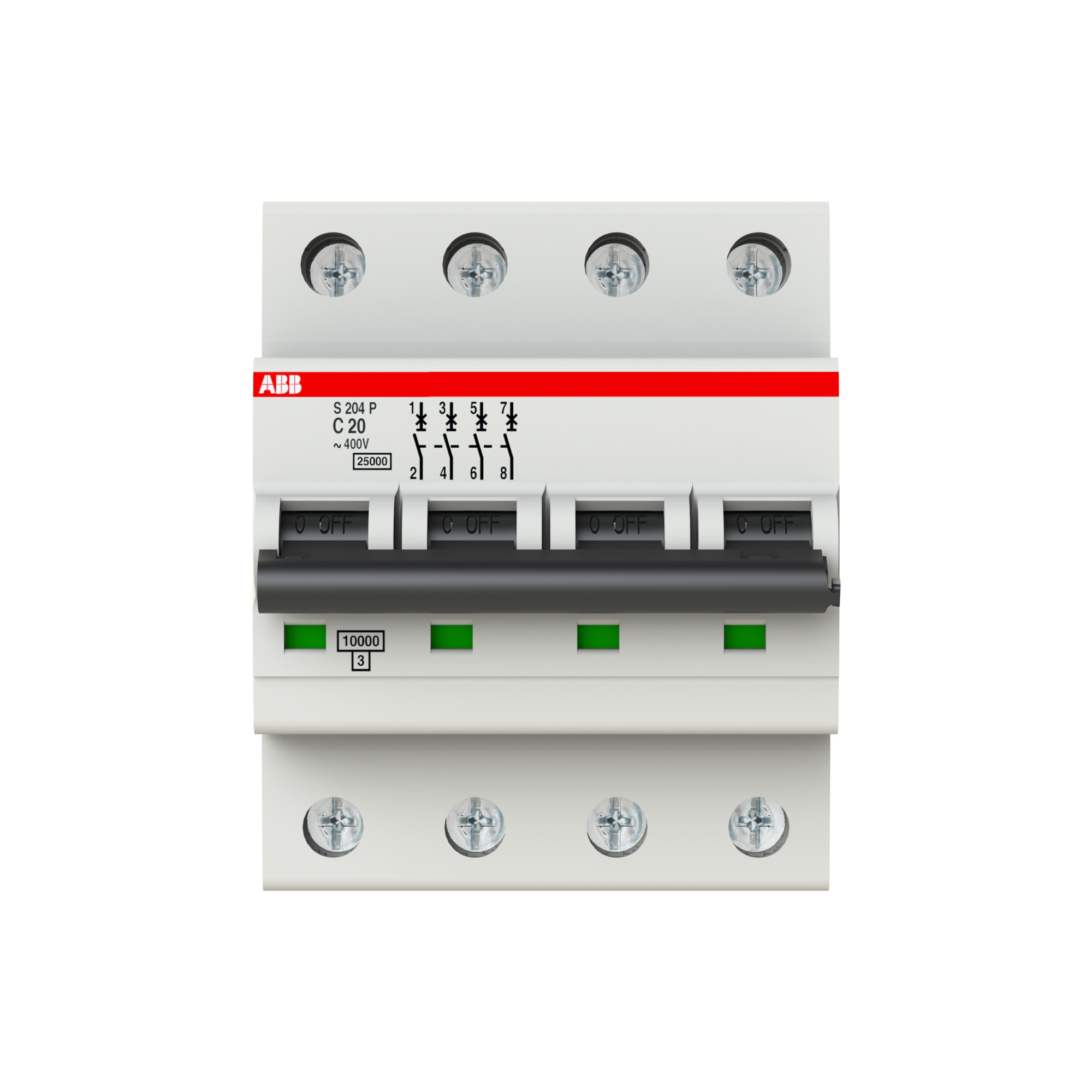 Interruptor automático 4x20A 15kA curva C 2CDS284001R0204 ABB — ABB