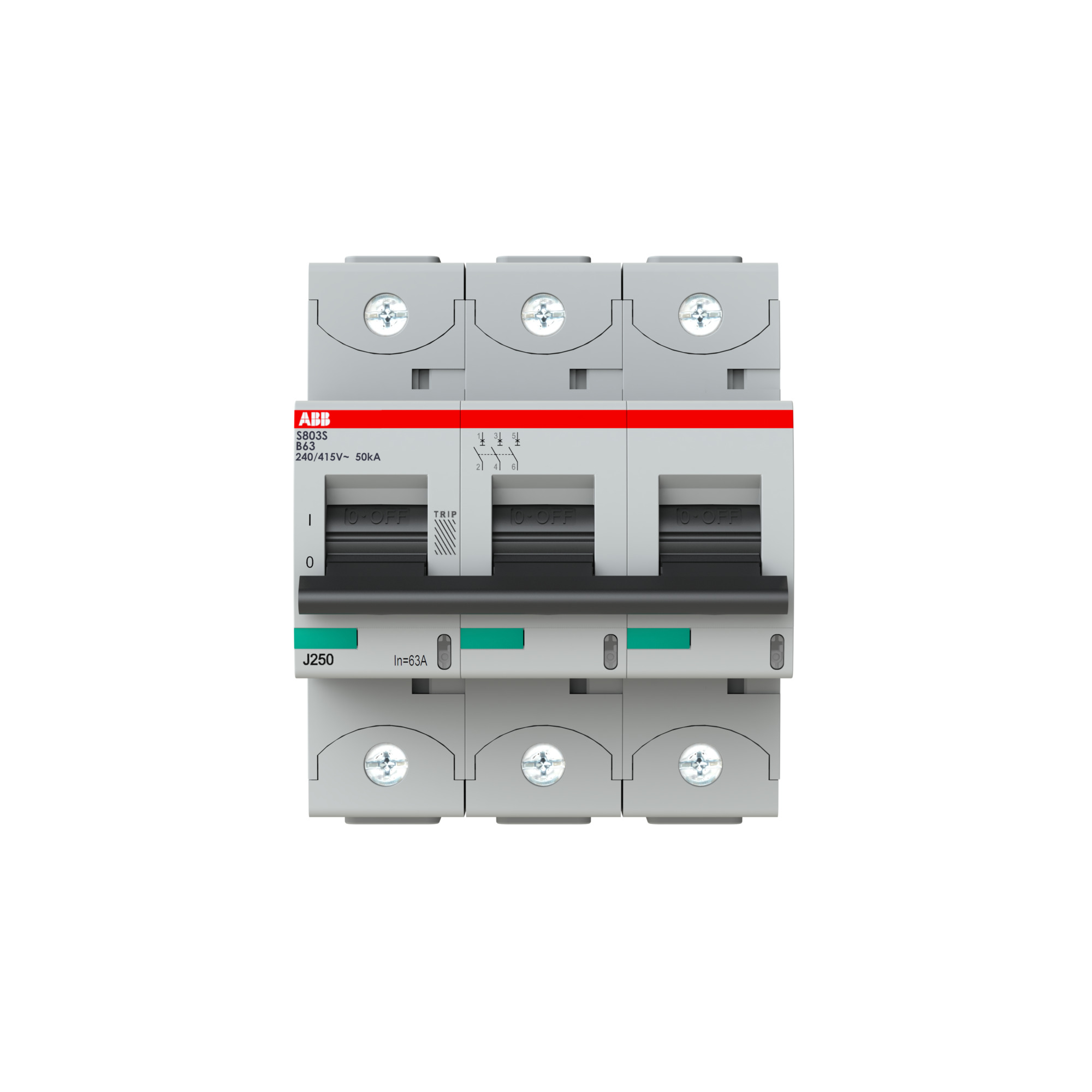 Interruptor automático 3x63A 50kA curva B 2CCS863001R0635 ABB — ABB