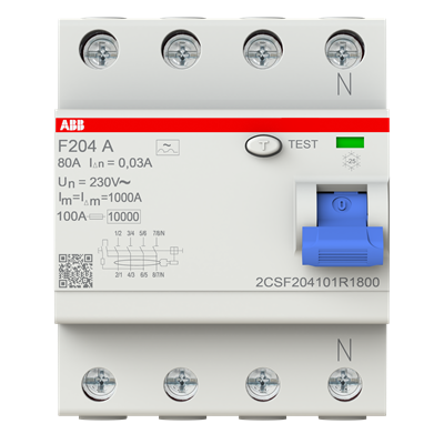 Interruptor DIFERENCIAL 4X80A 30MA F204A-80/0,03, TIPO A 2CSF204101R1800 ABB — ABB