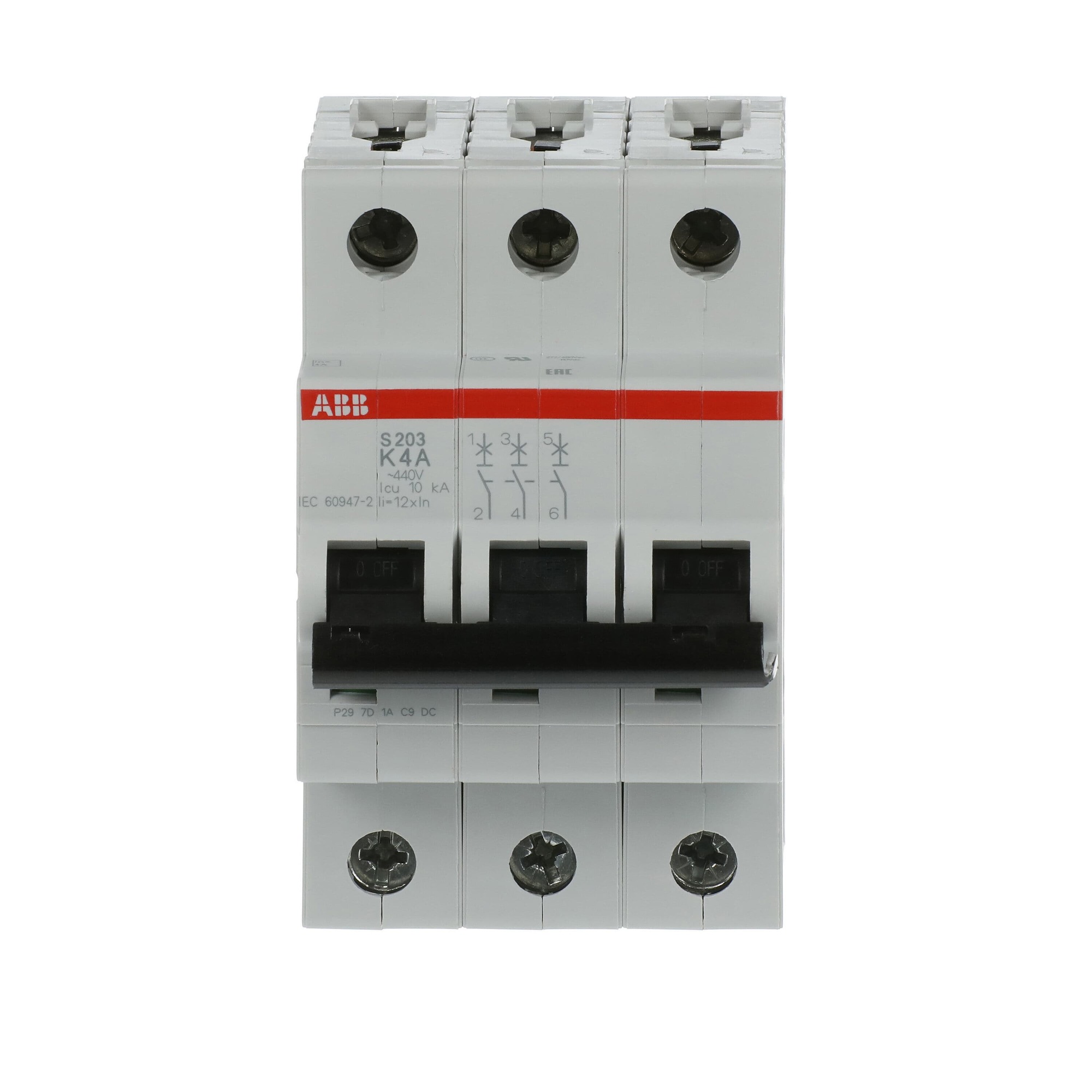 Interruptor automático 3x4A 10kA curva C S200 2CDS253001R0337 ABB — ABB